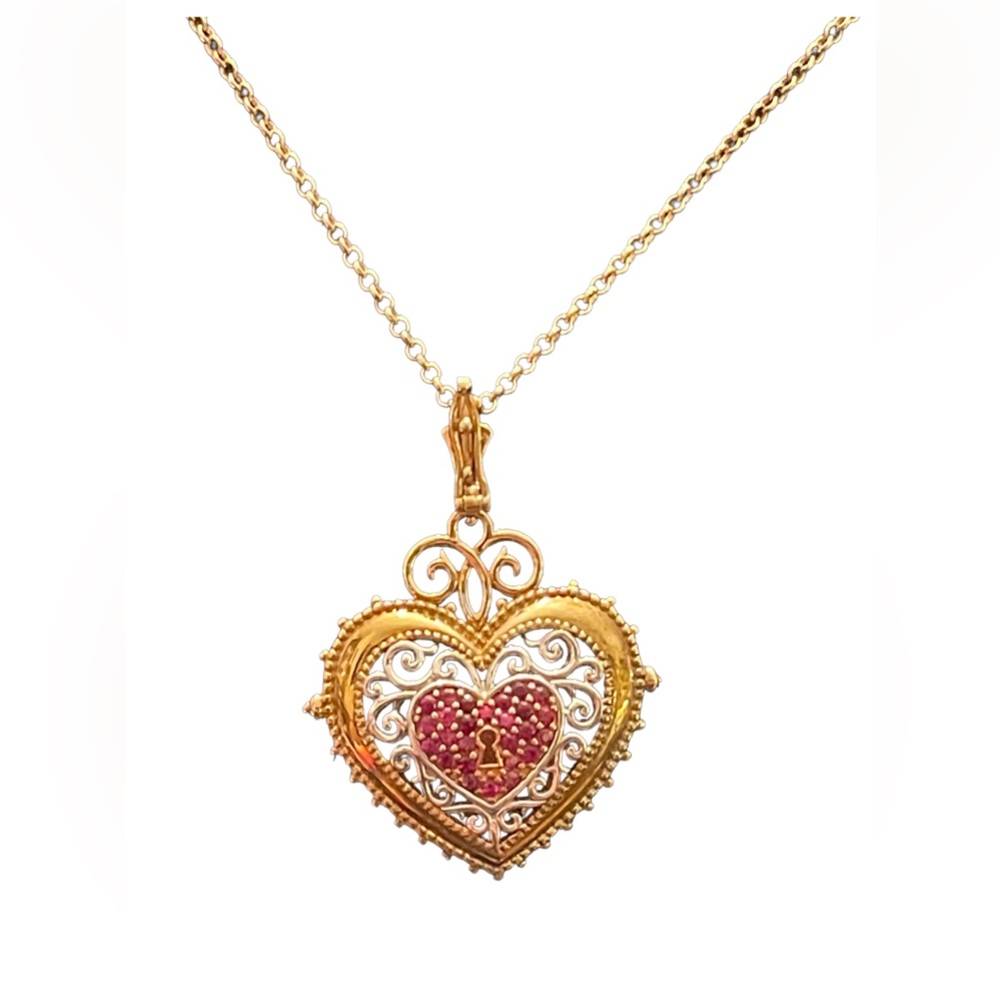 Michael Valitutti Gems En Vogue Sterling 18k GP Ruby heart Paris necklace